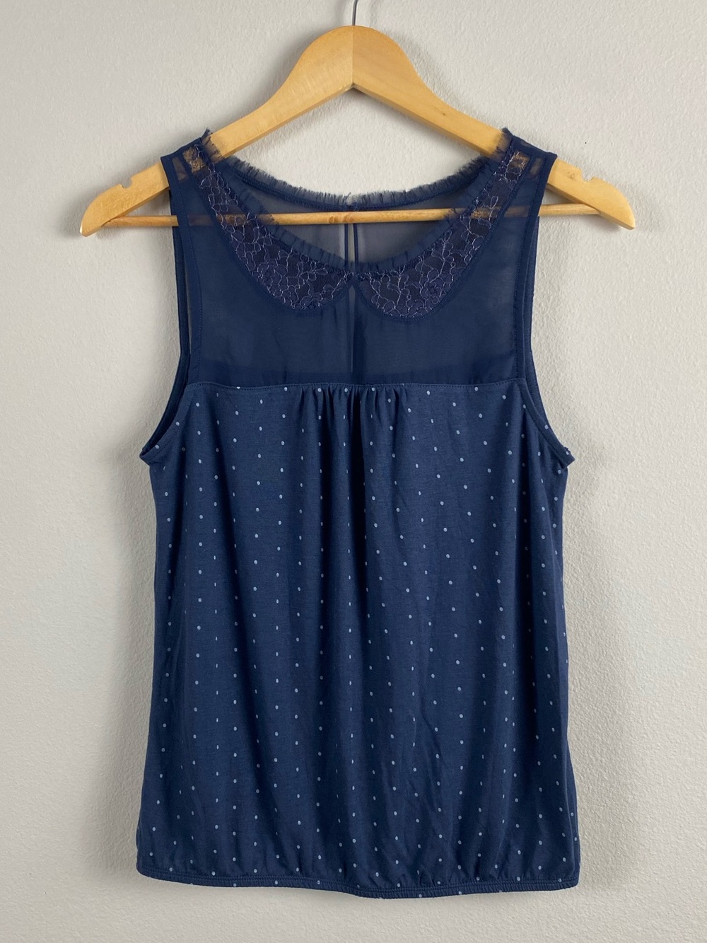 American Eagle Lace Embroidered Semi Sheer Yoke Polka Dot Two Tone Tank Top